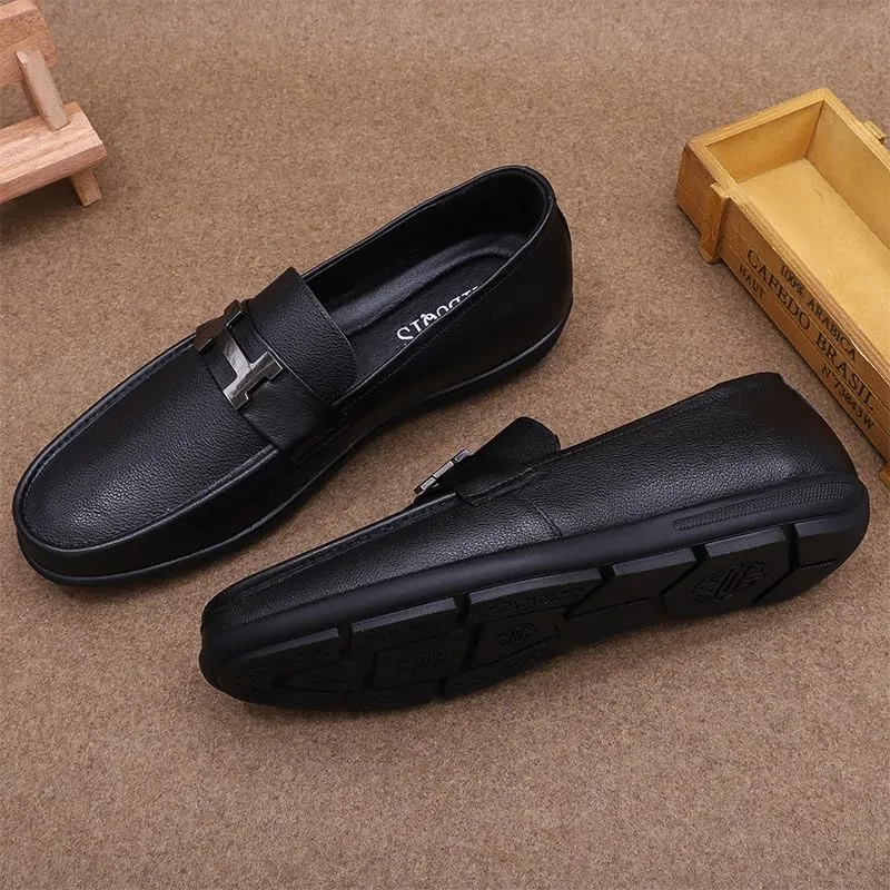 Men's Casual Genuine Leather Flats Soft Driving Walking Loafer Shoes Mens Genuine Leather Platform Slip-On Oxfords