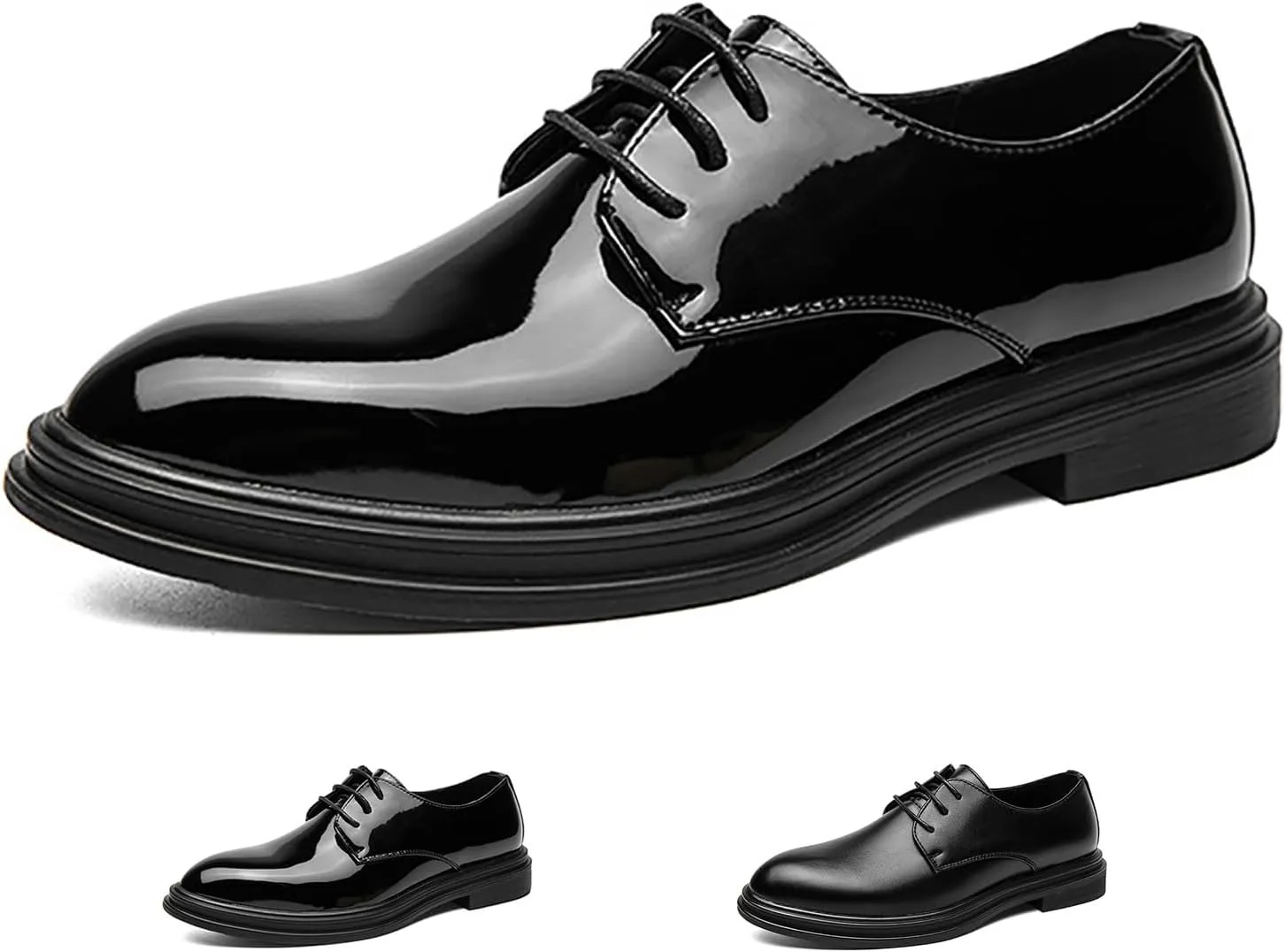 Men's Classic Lace Up Oxfords Dress Shoes,Fashion Pointed Toe Business Wedding Work Oxford Formal Shoes Faux Patent Leather Tuxedo Derby Shoes