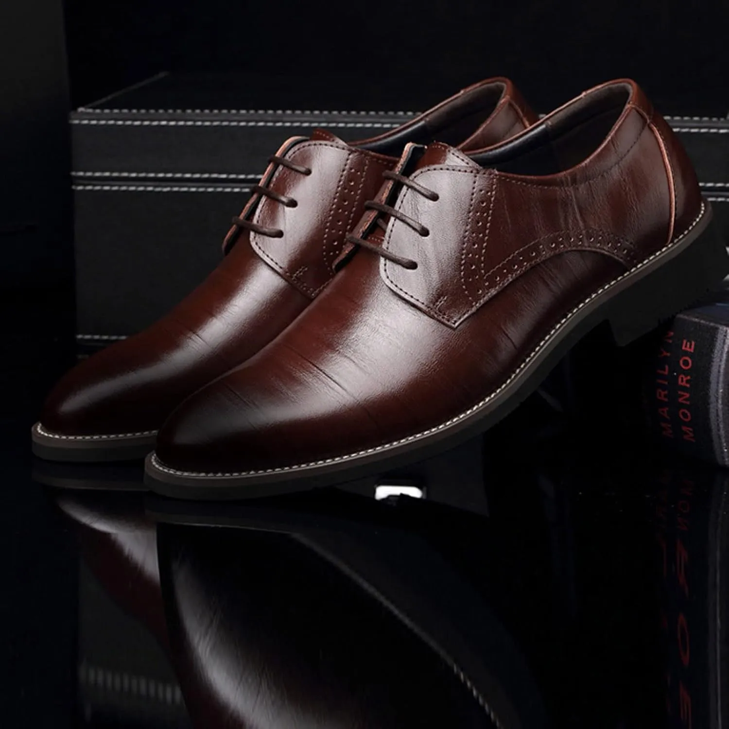 Mens Comfortable Business Casual Shoes Classical Style Shoes for Men Slip On PU Leather Low Rubber Sole Block Heel Work Mens Dress Shoes Men's Loafers Slip-Ons Casual