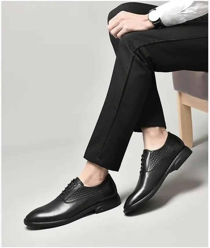Men's Dress Oxford Formal Shoes Lace Up Outdoor Plain Toe French Leather Non Slip Low Top Anti-Slip Outdoor