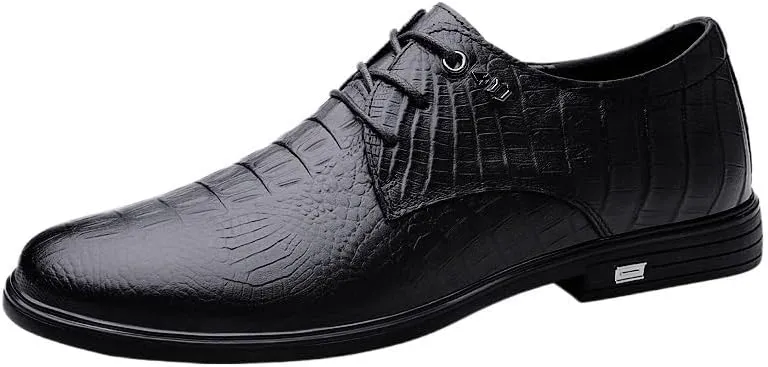 Men's Dress Oxford Formal Shoes Lace Up Prom Breathable Vegan Leather Party Block Heel Shoe