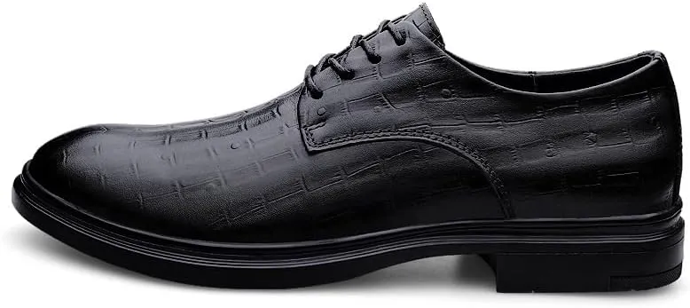 Mens Dress Oxford Formal Shoes Lace Up Uniform Cap Toe Design Burnished Leather Wedding Non Slip Block Heel Anti-Slip Slip Resistant Shoe