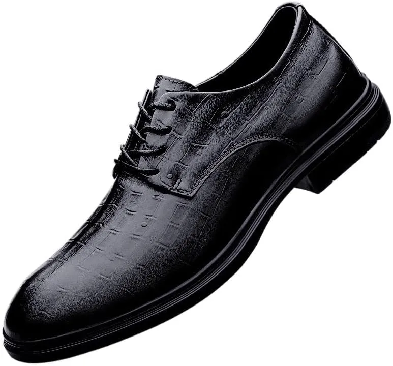Mens Dress Oxford Formal Shoes Lace Up Uniform Cap Toe Design Burnished Leather Wedding Non Slip Block Heel Anti-Slip Slip Resistant Shoe