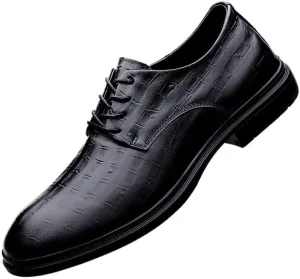 Mens Dress Oxford Formal Shoes Lace Up Uniform Cap Toe Design Burnished Leather Wedding Non Slip Block Heel Anti-Slip Slip Resistant Shoe