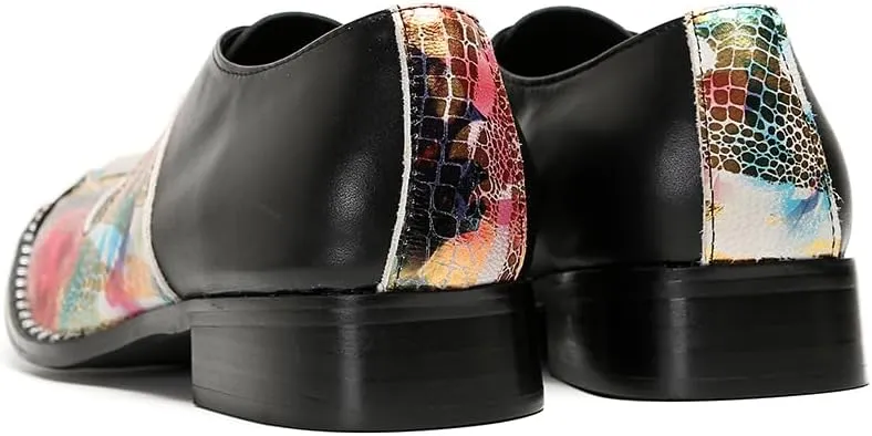 Men's Dress Oxford Shoes Black Leather Oxford Lace-Up Multicolor Snake Print with Metal Toe Cap Luxury Party Formal Shoes