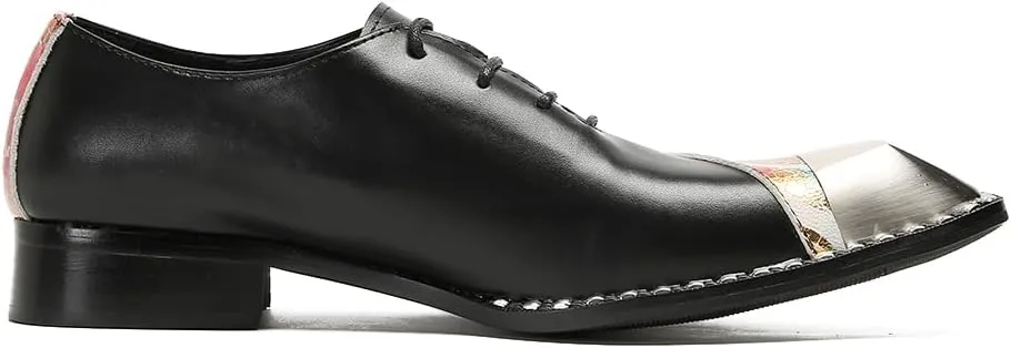 Men's Dress Oxford Shoes Black Leather Oxford Lace-Up Multicolor Snake Print with Metal Toe Cap Luxury Party Formal Shoes