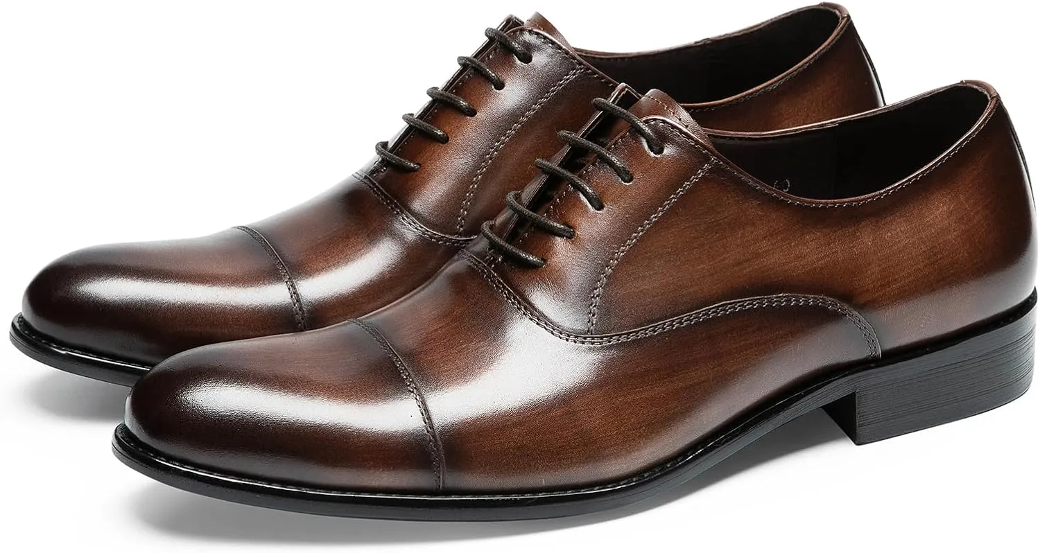 Men's Dress Shoes - Cap Toe Oxford in Genuine Leather | Classic Formal Shoes for Business & Weddings