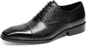Men's Dress Shoes Cap Toe Oxford - Vertical Grain Embossed Full Grain Leather Business Formal Shoes for Men