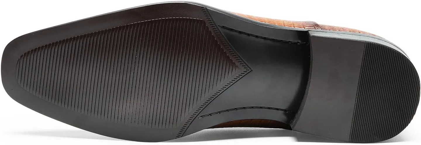 Men's Dress Shoes Cap Toe Oxford - Vertical Grain Embossed Full Grain Leather Business Formal Shoes for Men