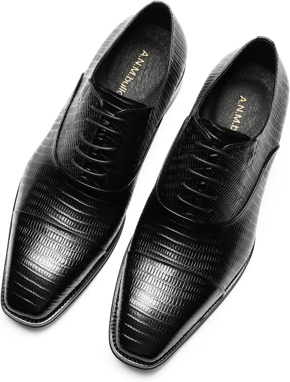 Men's Dress Shoes Cap Toe Oxford - Vertical Grain Embossed Full Grain Leather Business Formal Shoes for Men