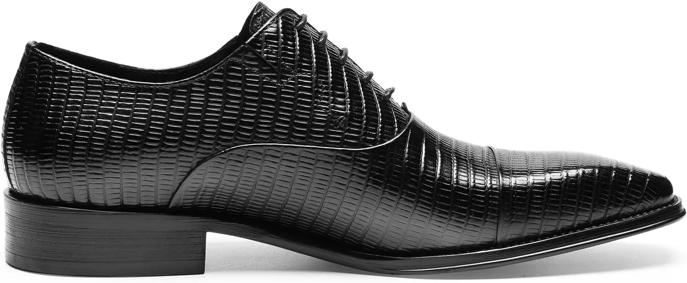 Men's Dress Shoes Cap Toe Oxford - Vertical Grain Embossed Full Grain Leather Business Formal Shoes for Men