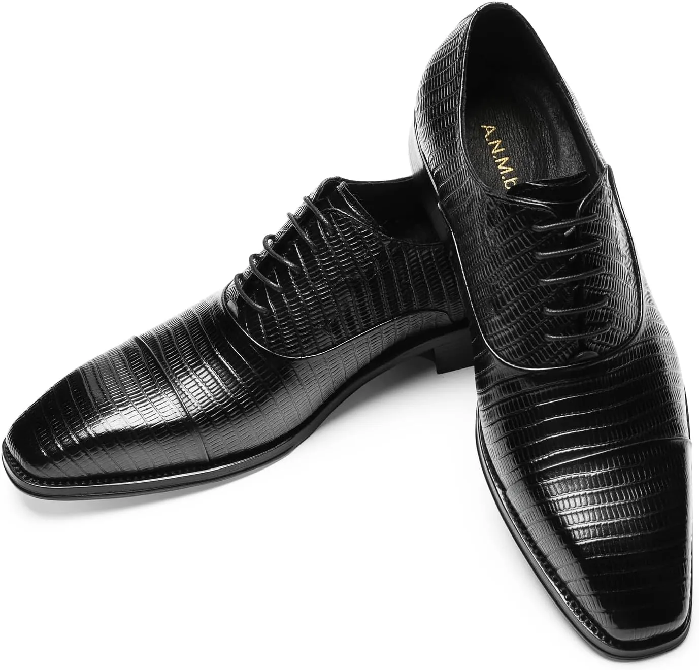 Men's Dress Shoes Cap Toe Oxford - Vertical Grain Embossed Full Grain Leather Business Formal Shoes for Men