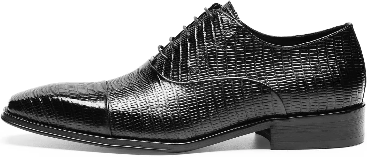 Men's Dress Shoes Cap Toe Oxford - Vertical Grain Embossed Full Grain Leather Business Formal Shoes for Men