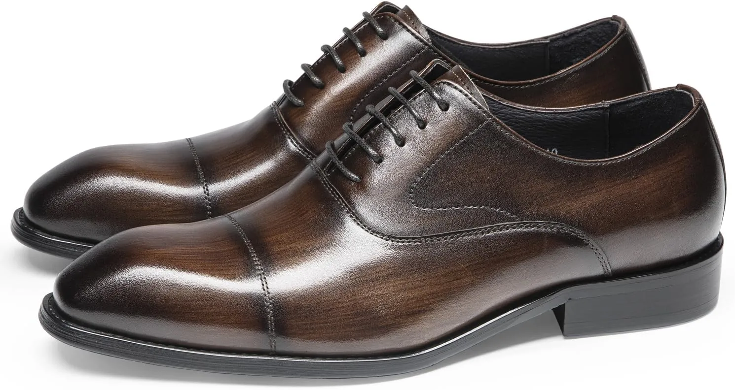 Mens Dress Shoes - Genuine Leather Cap Toe Oxfords | Classic Formal Shoes for Business & Weddings
