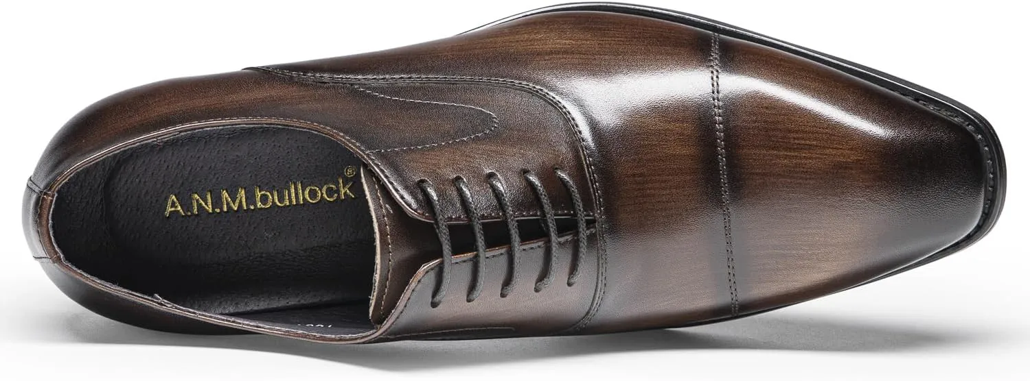 Mens Dress Shoes - Genuine Leather Cap Toe Oxfords | Classic Formal Shoes for Business & Weddings