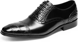 Mens Dress Shoes - Genuine Leather Crocodile-Embossed Oxfords | Cap Toe Formal Shoes withCasual