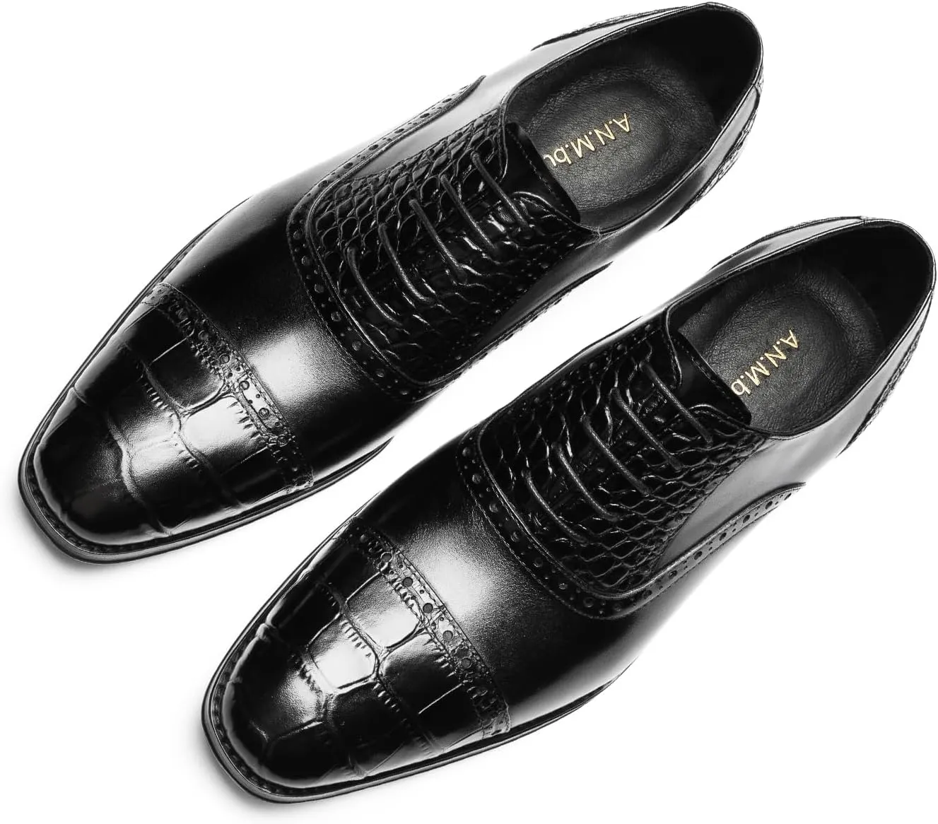 Mens Dress Shoes - Genuine Leather Crocodile-Embossed Oxfords | Cap Toe Formal Shoes withCasual