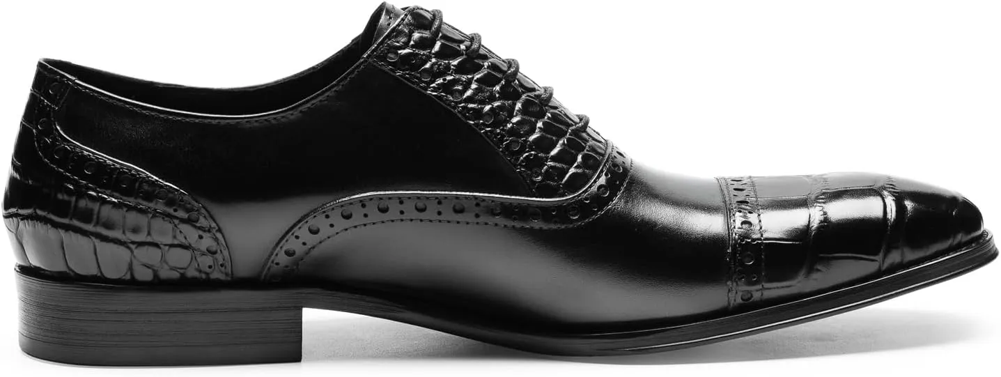 Mens Dress Shoes - Genuine Leather Crocodile-Embossed Oxfords | Cap Toe Formal Shoes withCasual