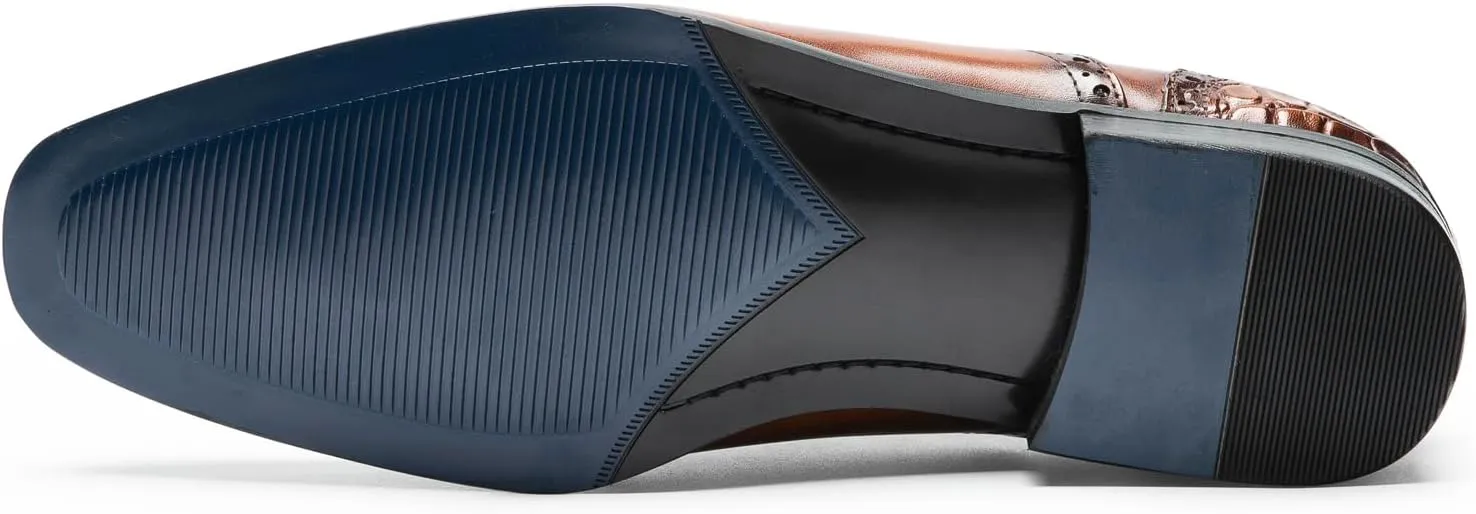 Mens Dress Shoes - Genuine Leather Crocodile-Embossed Oxfords | Cap Toe Formal Shoes withCasual