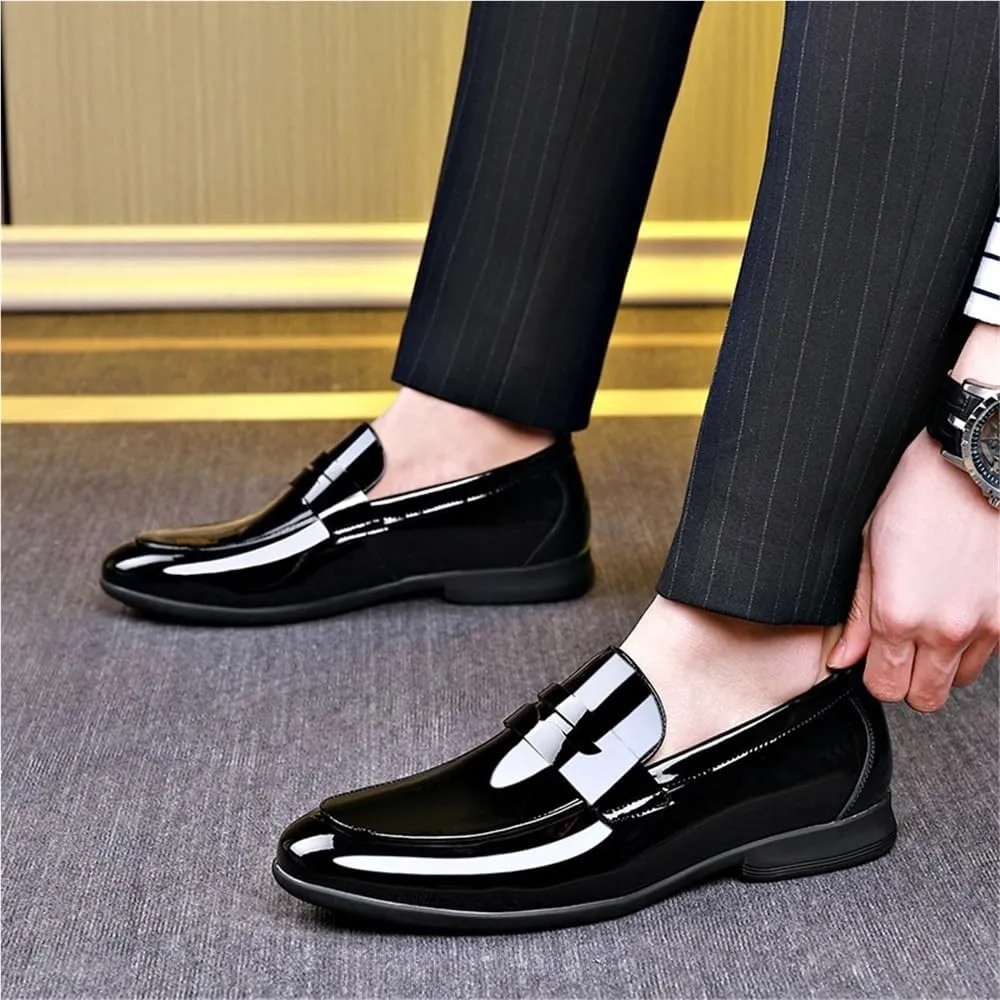 Mens Driving Loafers Faux Leather Evening Casual Solid Color Round Toe Non Slip Low Top Block Heel Anti-Slip Shoe Slip On