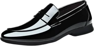 Mens Driving Loafers Faux Leather Evening Casual Solid Color Round Toe Non Slip Low Top Block Heel Anti-Slip Shoe Slip On