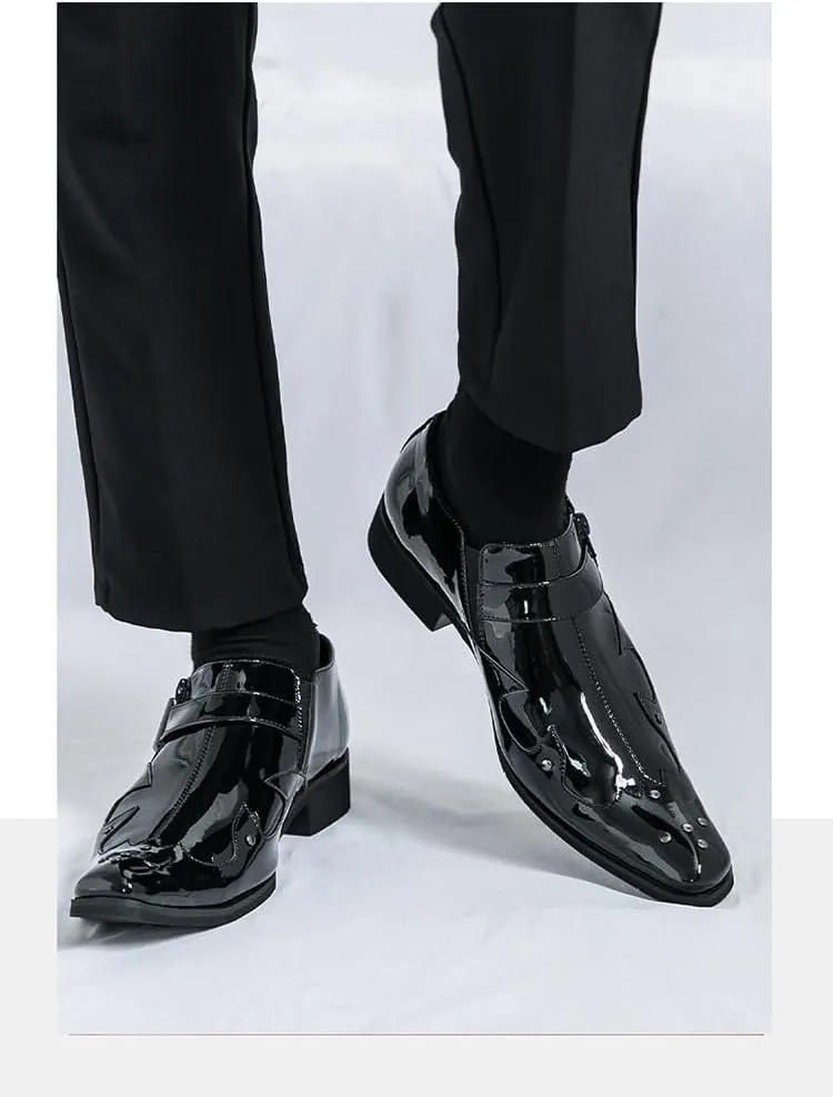 Men's Fashion Patent Leather Chelsea Dress Boots Soft Leather Lightweight Waterproof Low Heel Business Casual Shoes for Wedding Party