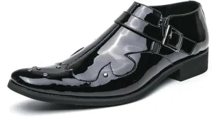 Men's Fashion Patent Leather Chelsea Dress Boots Soft Leather Lightweight Waterproof Low Heel Business Casual Shoes for Wedding Party