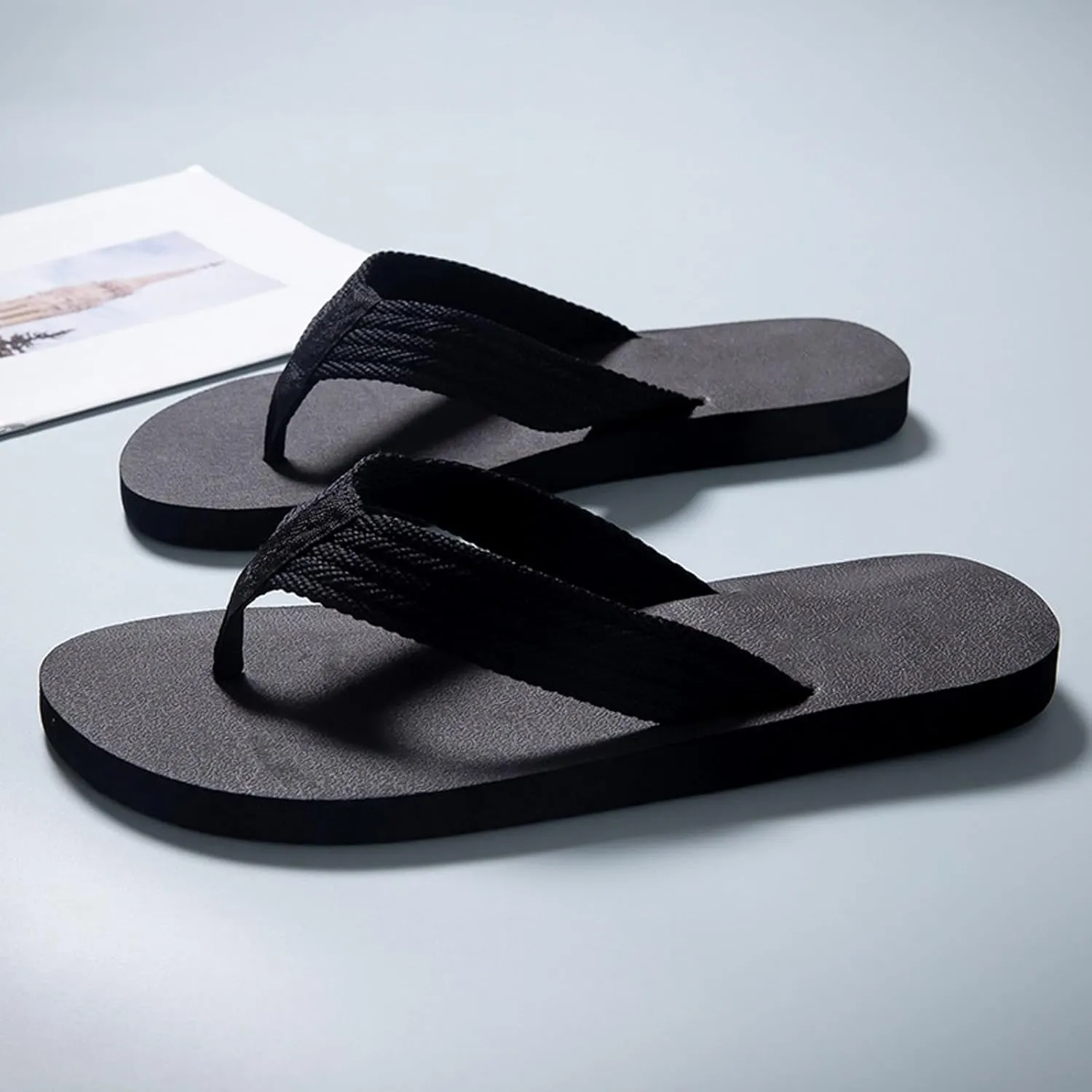 Mens Flat Flip Flops Summer Beach Rubber Thong Sandals with Soft Straps Outdoor Lightweight Slippers Indoor Comfortable Slippers Non Slip Walking Flip Flops Breathable Mens Sandals Pool Shoes