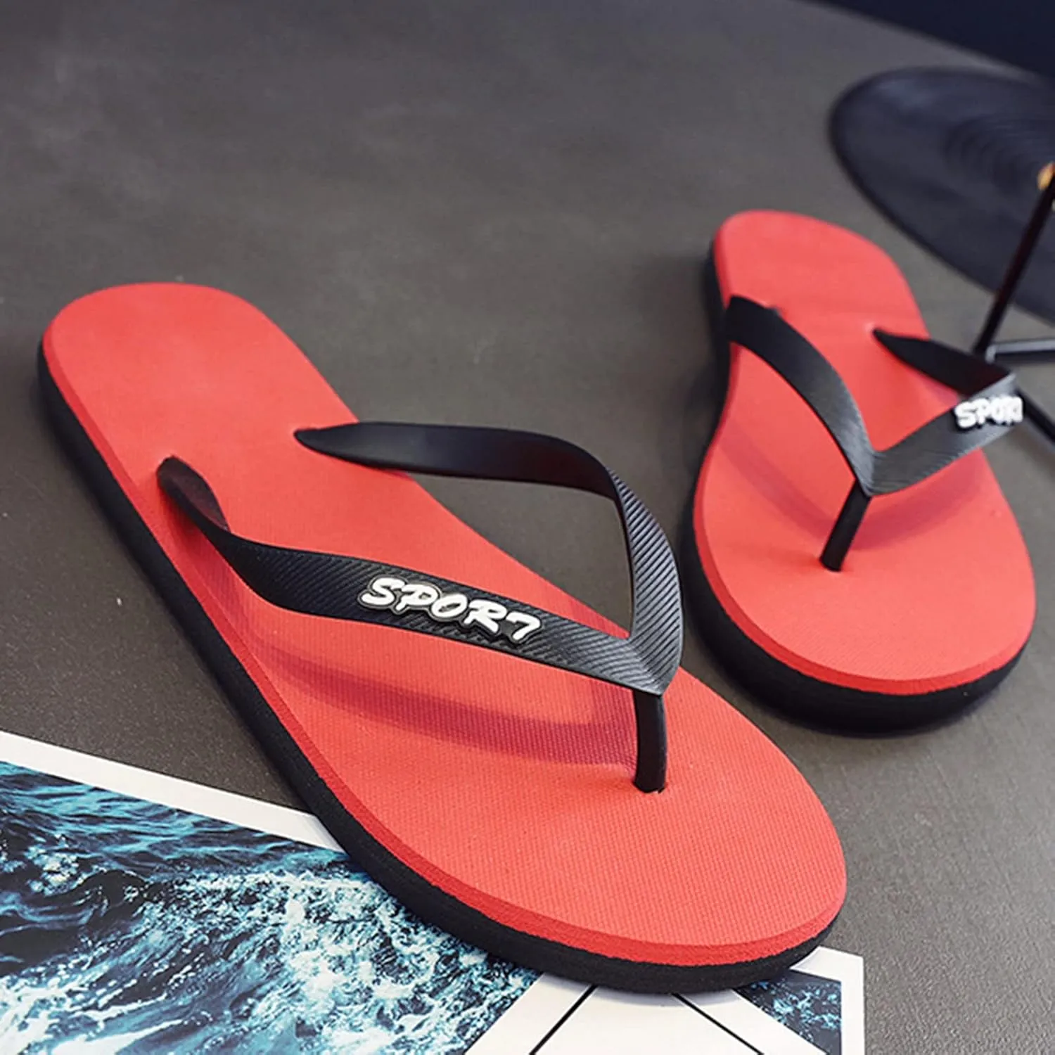 Men's Flip Flops Beach Rubber Shower Shoes For Men Thin Strap Beach Sandal With Lightweight and Soft Shoe Insert