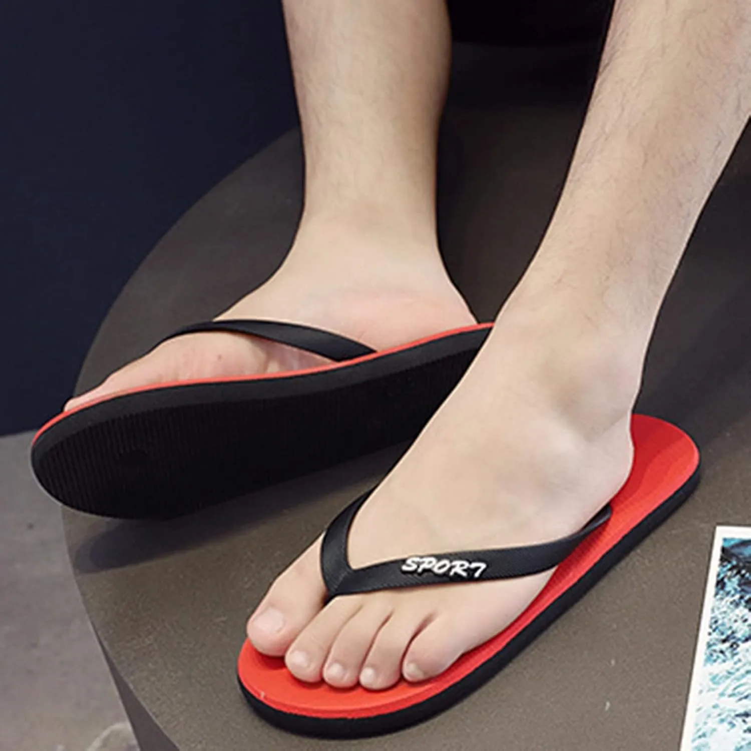 Men's Flip Flops Beach Rubber Shower Shoes For Men Thin Strap Beach Sandal With Lightweight and Soft Shoe Insert