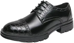 Men's Formal Shoes Classic Lace Up Tuxedo Plain Toe French Leather Non Slip Block Heel Anti-Slip Business