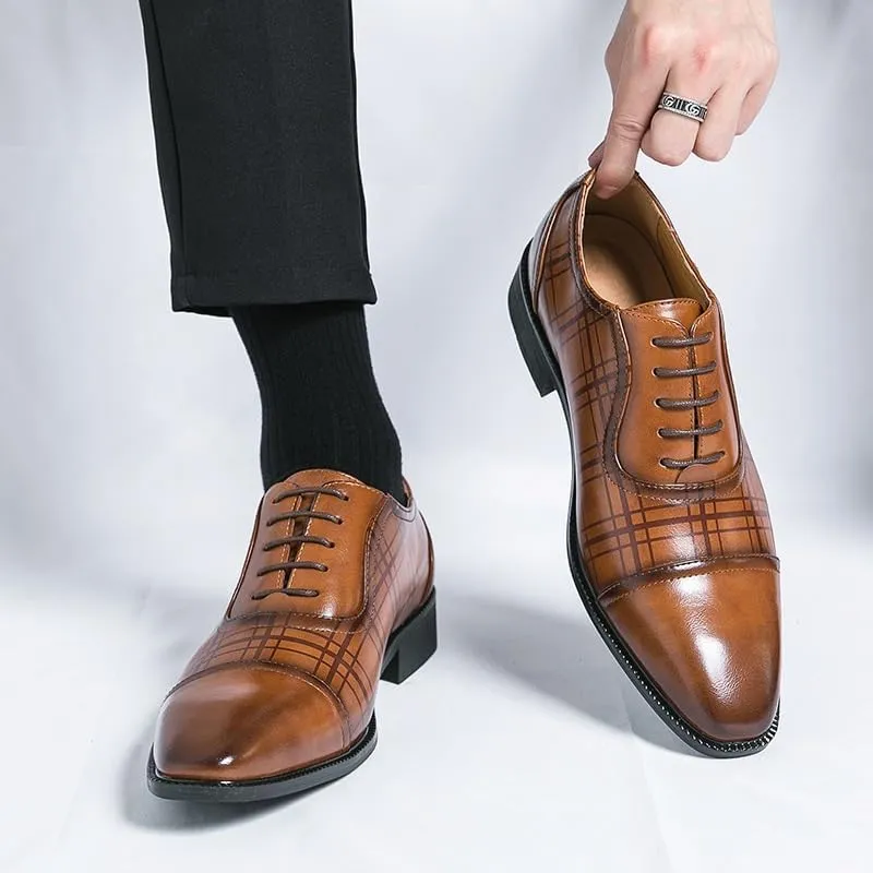 Mens Formal Shoes Fashion Lace Up Uniform Cap Toe Design French Leather Business Rubber Sole Slip Classic