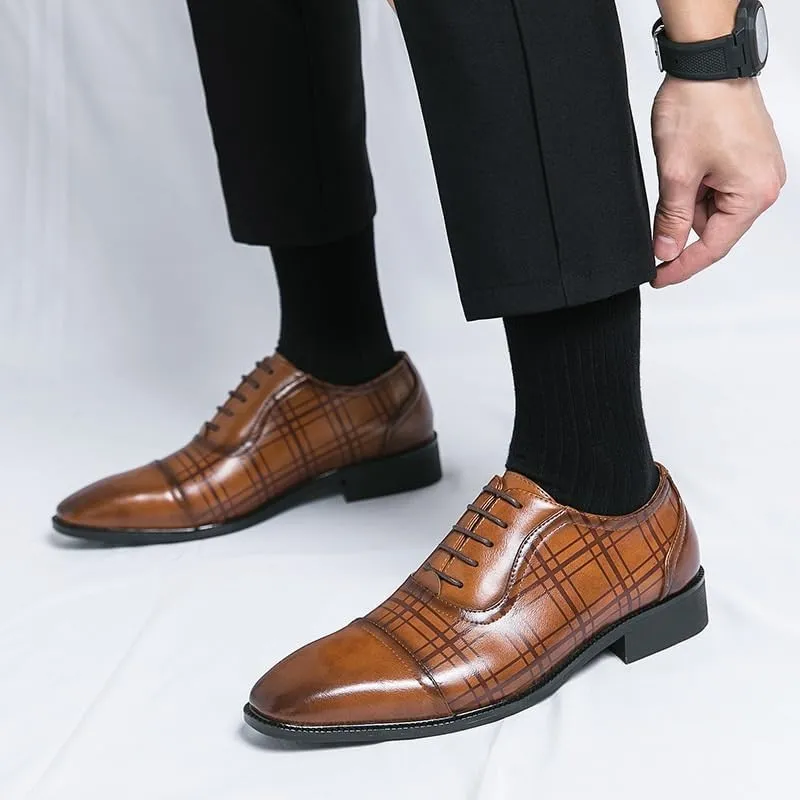 Mens Formal Shoes Fashion Lace Up Uniform Cap Toe Design French Leather Business Rubber Sole Slip Classic
