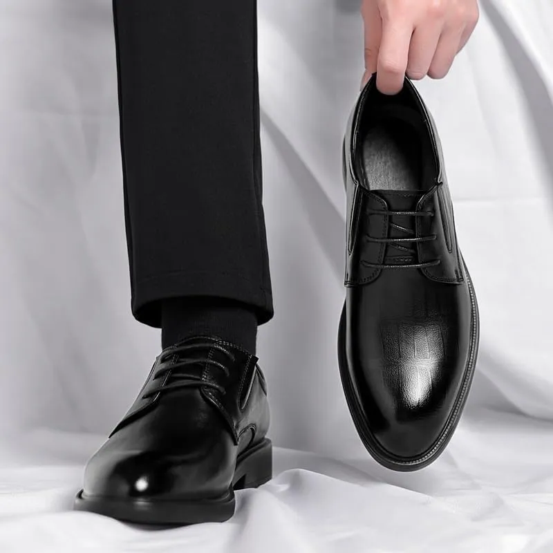 Men's Formal Shoes Lace-up Party Round Toe Synthetic Leather Non Slip Block Heel Anti-Slip Outdoor