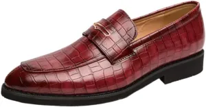 Men's Formal Shoes - Slip-On Pointed Toe Leather Dress Shoes, Breathable Design, Anti-Slip Rubber Sole, Low Block Heel, Perfect for Business