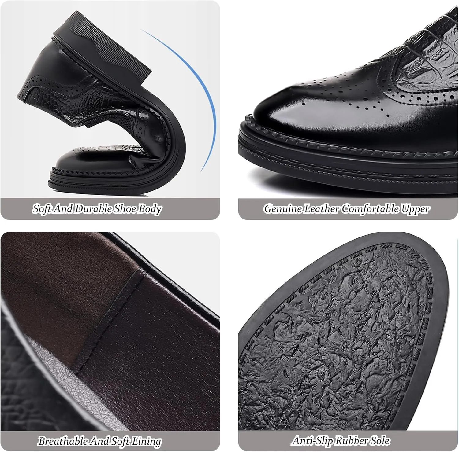 Men's Genuine Leather Lace-Up Brogue Oxford Shoes,Slip-On Casual Business Office Formal Shoes,Wedding Groomsmen Suit Shoes