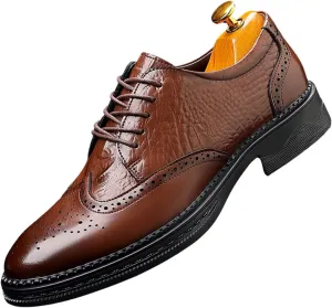 Men's Genuine Leather Lace-Up Brogue Oxford Shoes,Slip-On Casual Business Office Formal Shoes,Wedding Groomsmen Suit Shoes