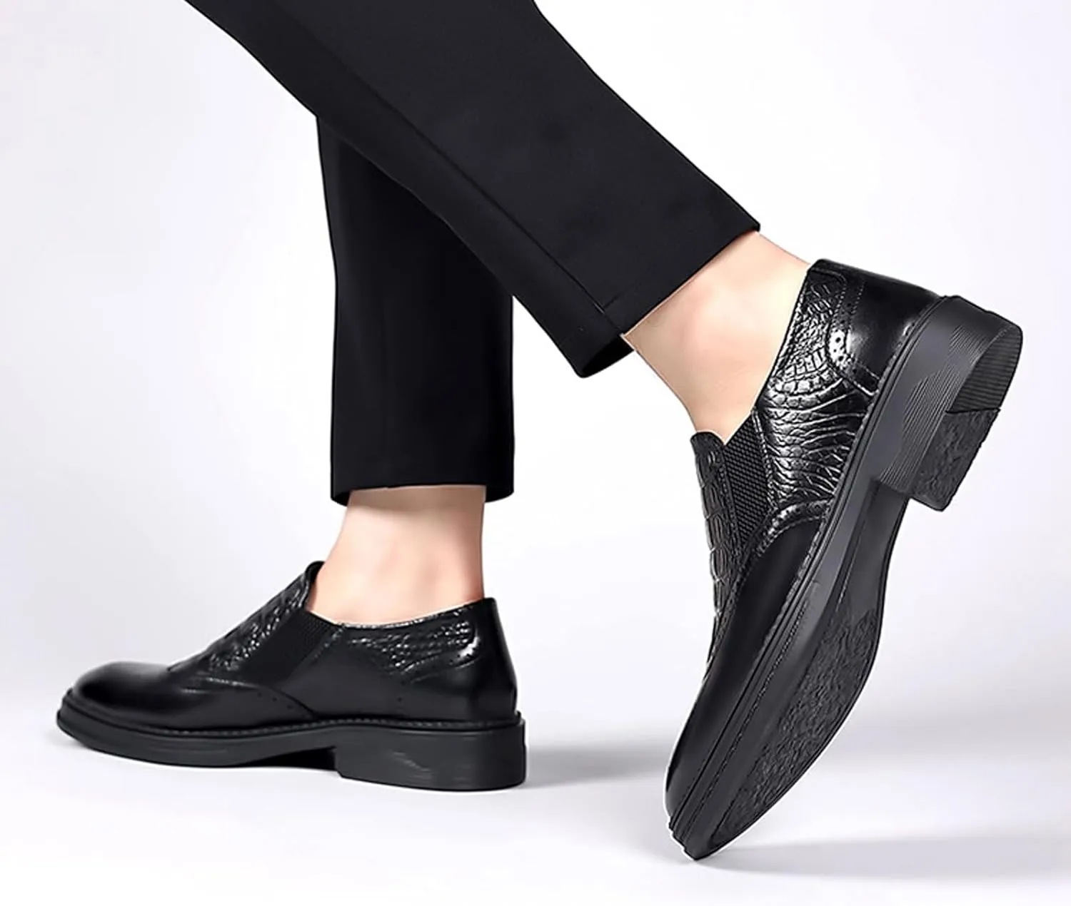 Men's Genuine Leather Lace-Up Brogue Oxford Shoes,Slip-On Casual Business Office Formal Shoes,Wedding Groomsmen Suit Shoes