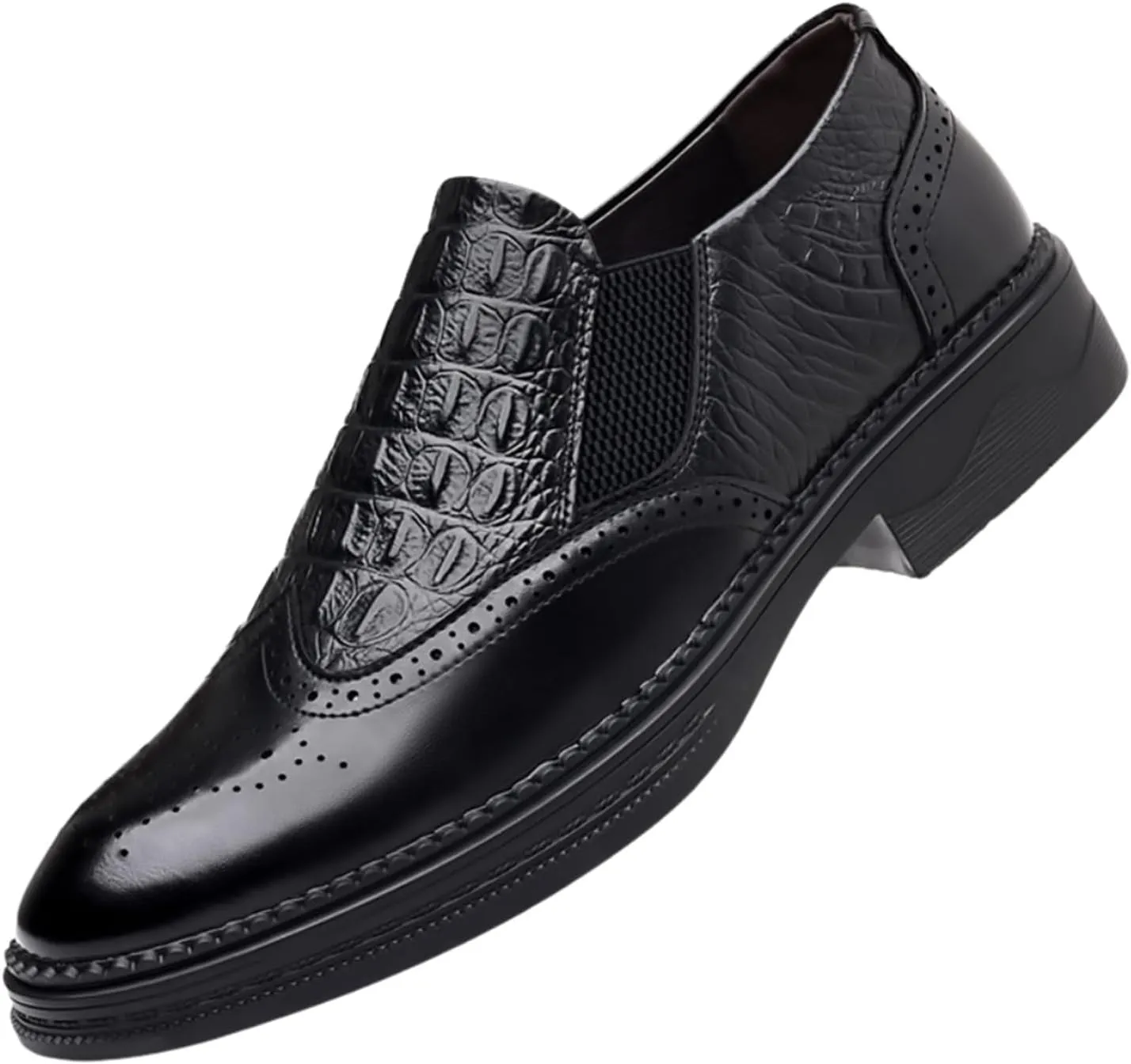 Men's Genuine Leather Lace-Up Brogue Oxford Shoes,Slip-On Casual Business Office Formal Shoes,Wedding Groomsmen Suit Shoes