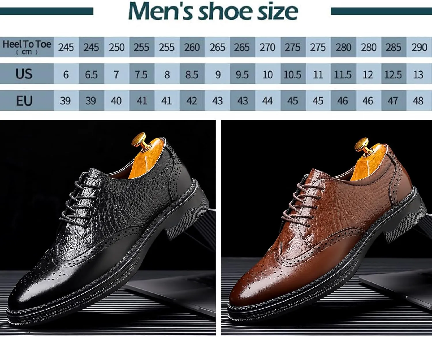 Men's Genuine Leather Lace-Up Brogue Oxford Shoes,Slip-On Casual Business Office Formal Shoes,Wedding Groomsmen Suit Shoes