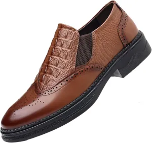 Men's Genuine Leather Lace-Up Brogue Oxford Shoes,Slip-On Casual Business Office Formal Shoes,Wedding Groomsmen Suit Shoes