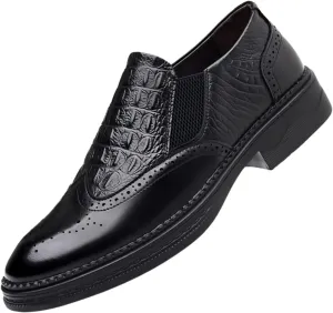 Men's Genuine Leather Lace-Up Brogue Oxford Shoes,Slip-On Casual Business Office Formal Shoes,Wedding Groomsmen Suit Shoes