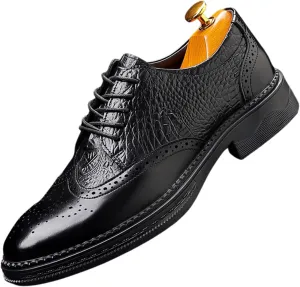 Men's Genuine Leather Lace-Up Brogue Oxford Shoes,Slip-On Casual Business Office Formal Shoes,Wedding Groomsmen Suit Shoes