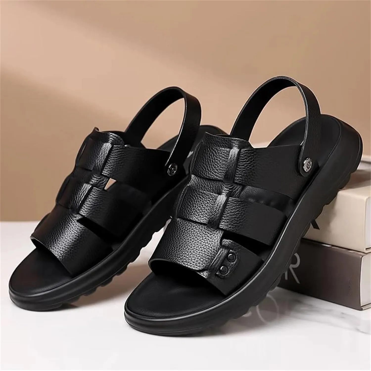 Mens Genuine Leather Sandals Leather Summer Casual Comfortable Open Toe Soft Sandals