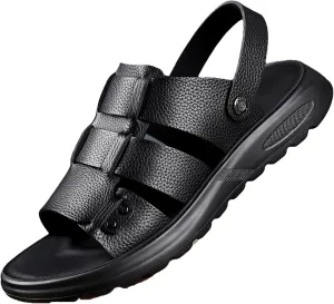 Mens Genuine Leather Sandals Leather Summer Casual Comfortable Open Toe Soft Sandals