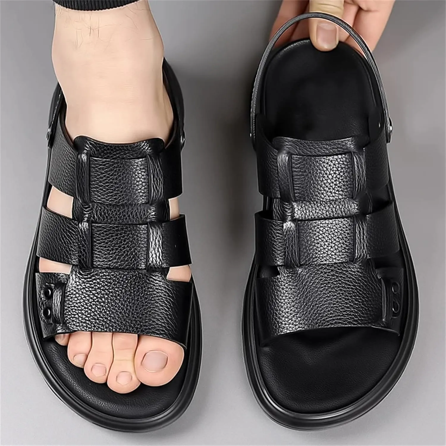 Mens Genuine Leather Sandals Leather Summer Casual Comfortable Open Toe Soft Sandals