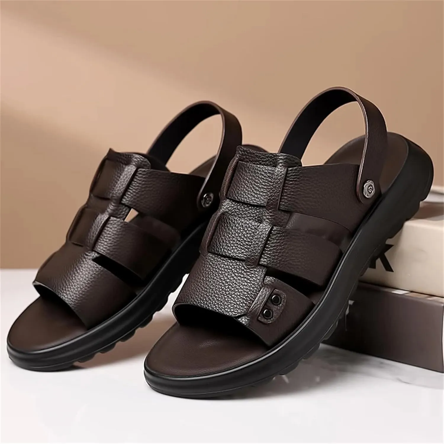 Mens Genuine Leather Sandals Leather Summer Casual Comfortable Open Toe Soft Sandals