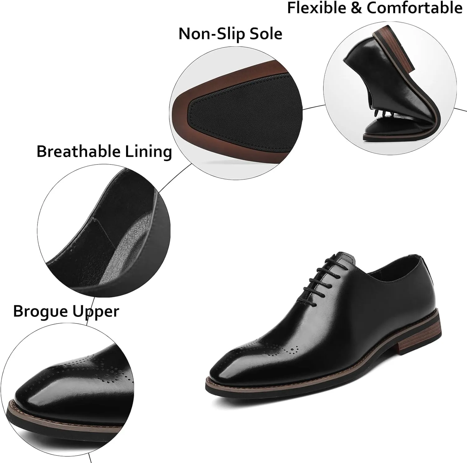 Men's Leather Brogue Dress Oxford Shoes Fashion Perforated Classic Business Formal Shoes Retro Derby Oxfords