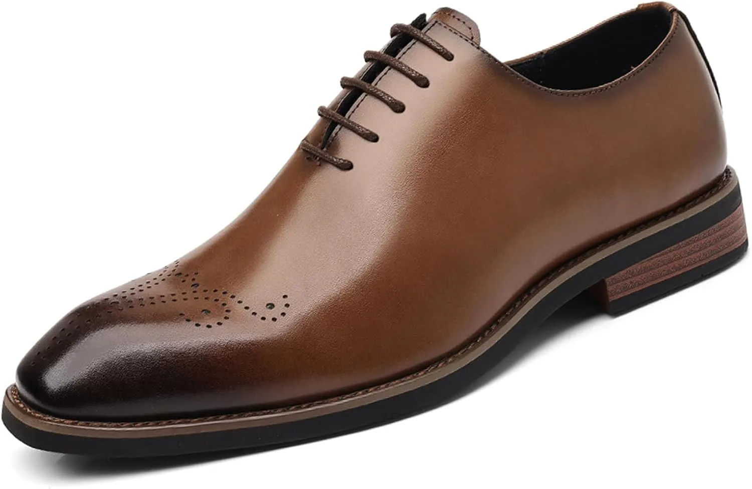 Men's Leather Brogue Dress Oxford Shoes Fashion Perforated Classic Business Formal Shoes Retro Derby Oxfords