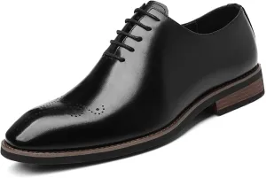 Men's Leather Brogue Dress Oxford Shoes Fashion Perforated Classic Business Formal Shoes Retro Derby Oxfords